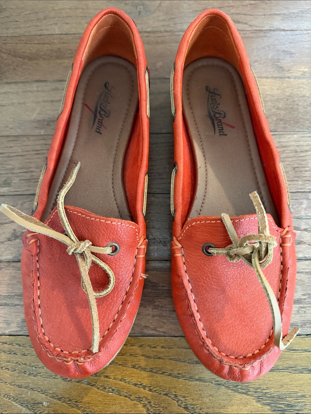 Lucky Brand Women's Orange Leather Moccasin Loafers